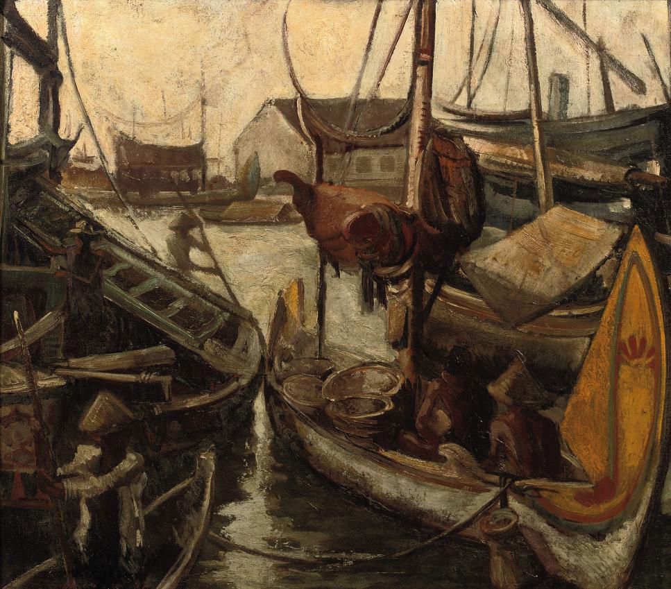 Charles Sayers - Indonesian boats in a harbour