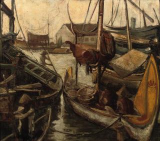 Charles Sayers - Indonesian boats in a harbour
