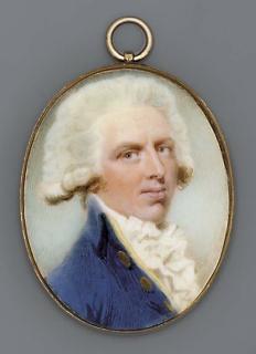 Charles Shirreff - A young gentleman, facing right in blue coat with gold buttons, yellow waistcoat and frilled cravat