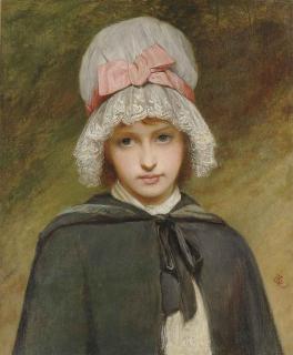 Charles Sillem Lidderdale, R.B.A. - A young girl in a wooded landscape in a white mob cap with pink ribbon