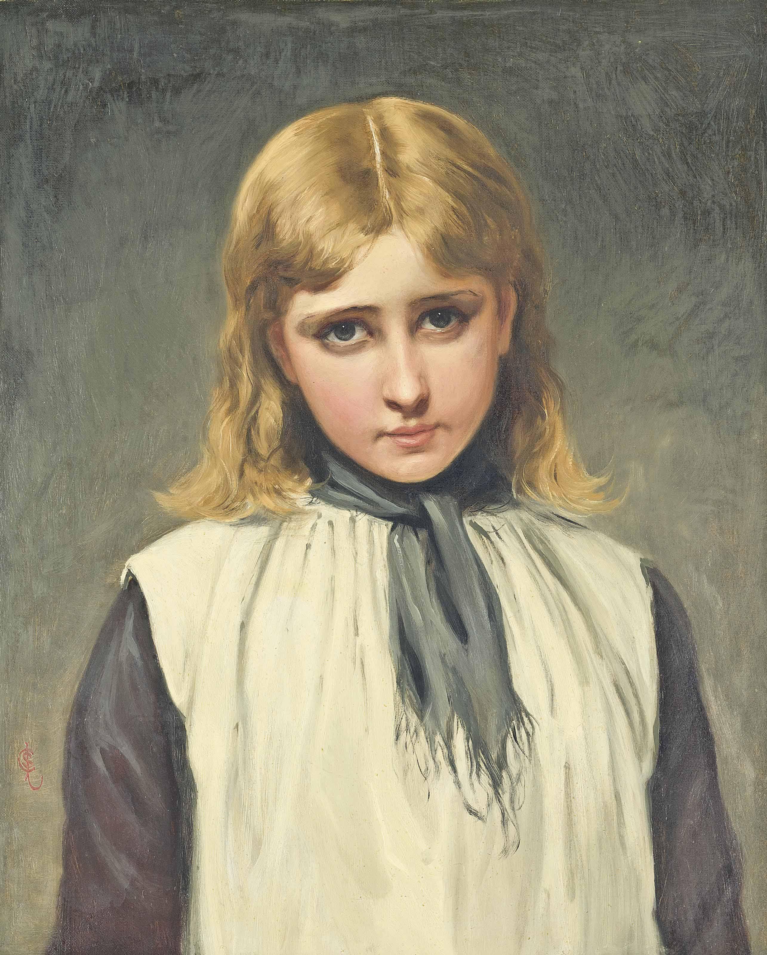 Charles Sillem Lidderdale, R.B.A. - Portrait of a young girl in a pinafore