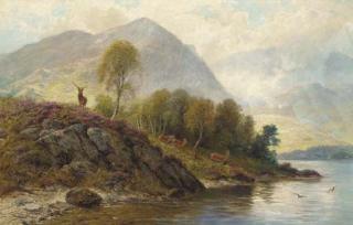 Charles Stuart, F.S.A. - A stag with hinds by a loch