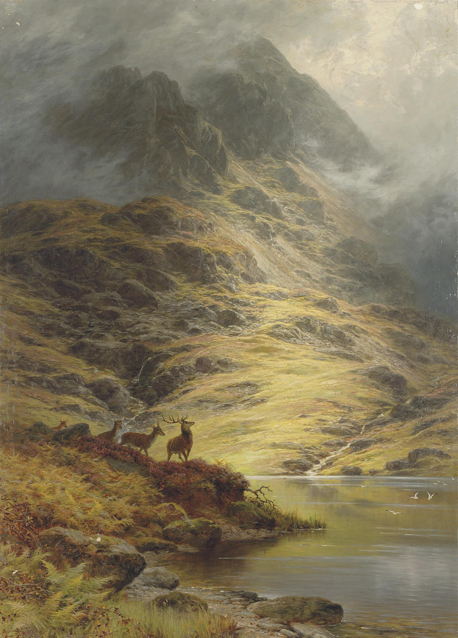 Charles Stuart, F.S.A. - The Incoming Mist, Deer in the Highlands