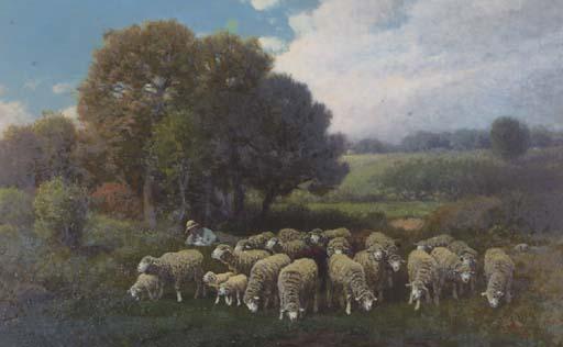 Charles T. Phelan - A Flock of Sheep Grazing In A Landscape