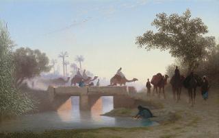 Charles Théodore Frère - A camel train crossing a river