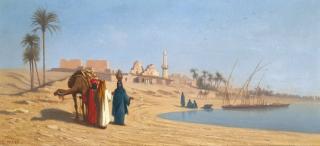 Charles Théodore Frère - French une Conversation Aux Bords Du Nil