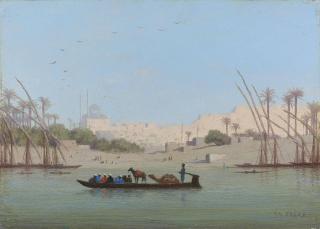 Charles Théodore Frère - On the Nile, Mohamed Ali Citadel in the background