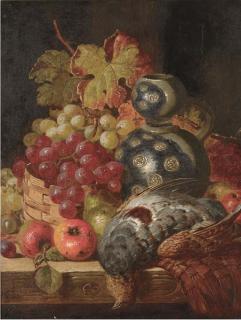 Charles Thomas Bale - Fruit and game on a ledge; and A tankard with fruit on a ledge