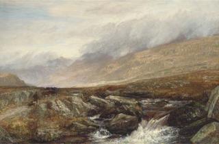 Charles Thomas Burt - A drover and his cattle on a Highland track beside a rocky stream