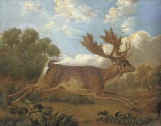 Charles Towne - A fallow deer leaping across a field in a landscape