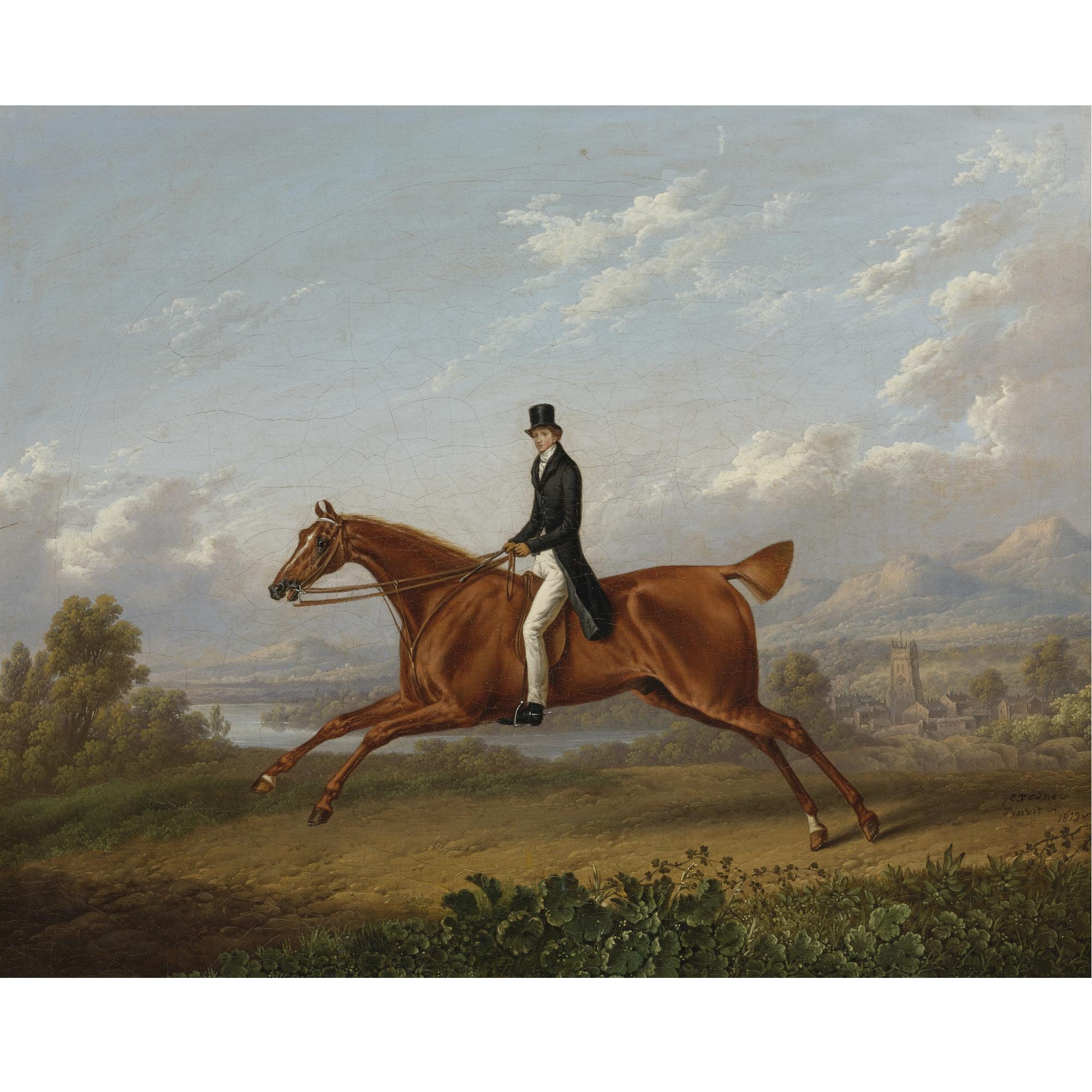 Charles Towne - British A Gentleman On A Galloping Chestnut Horse