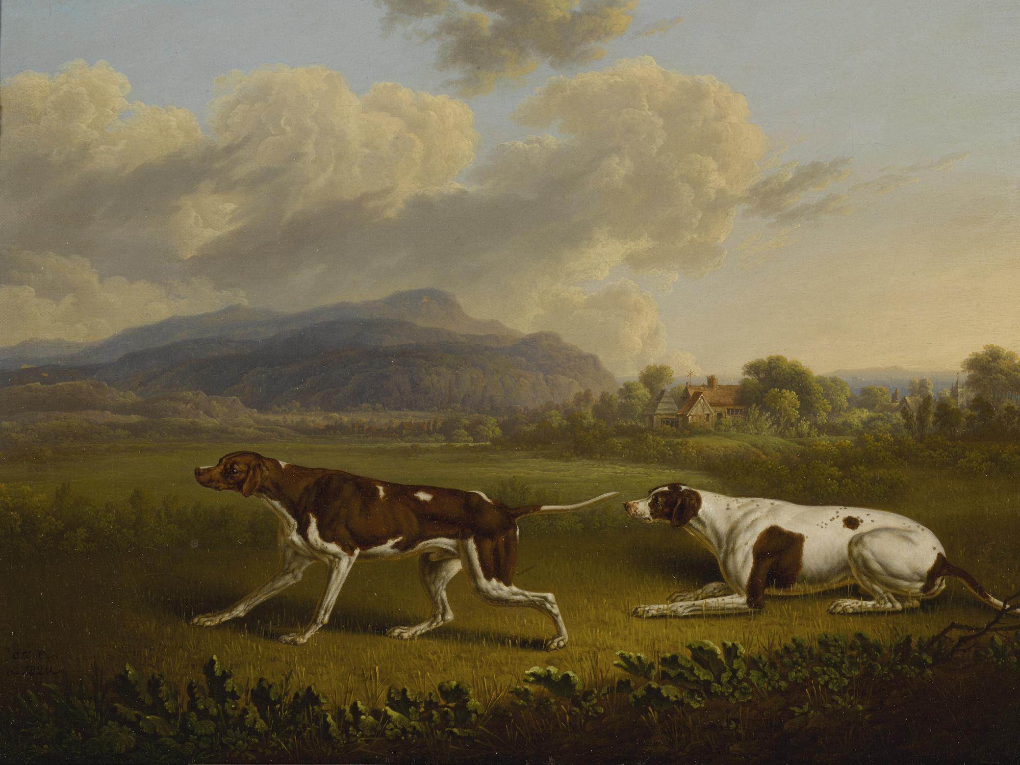 Charles Towne - British two Pointers In A Landscape