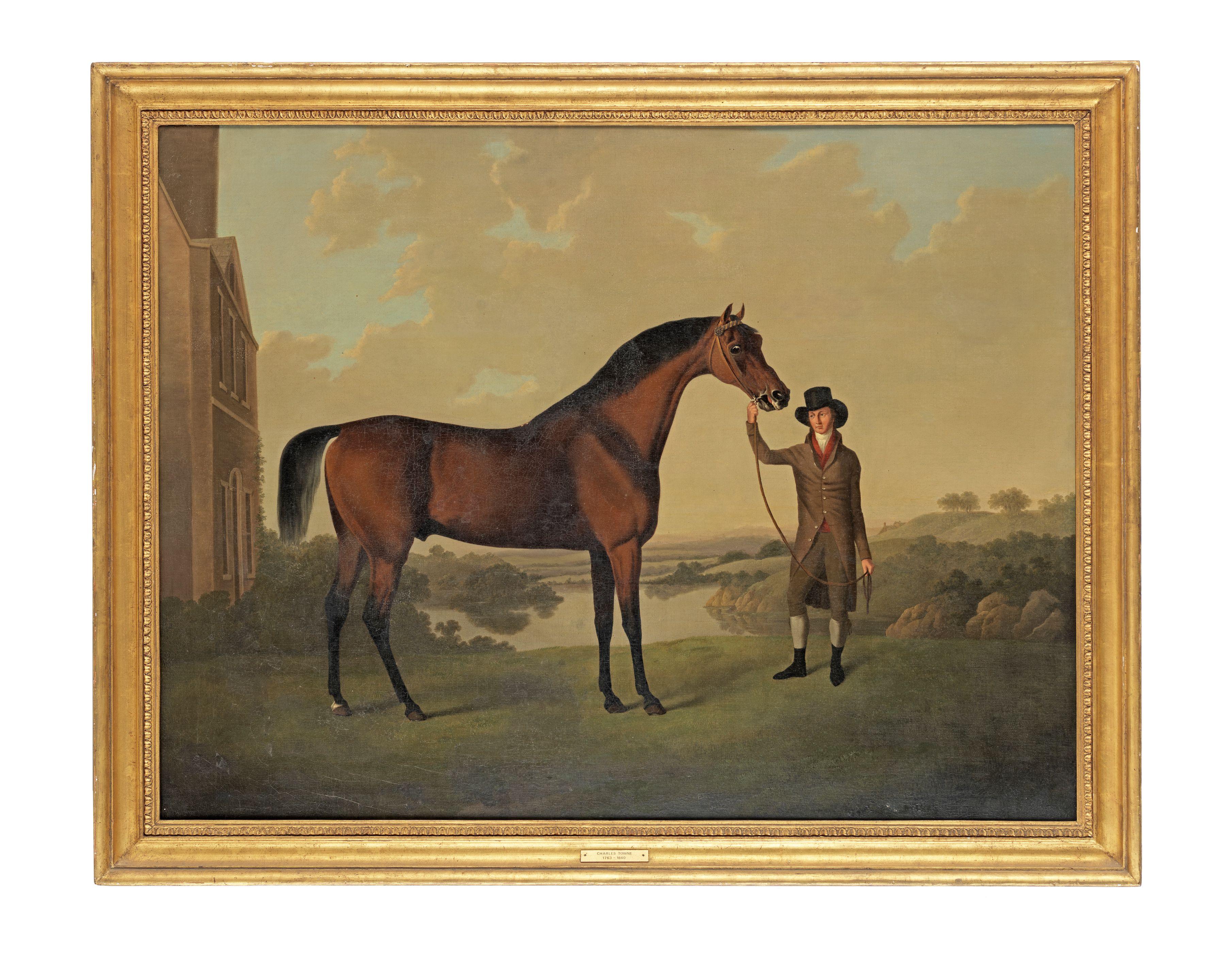 Charles Towne - Thomas Ewart\'S Bay Hunter Held By A Groom In The Grounds Of His Country House, Everton