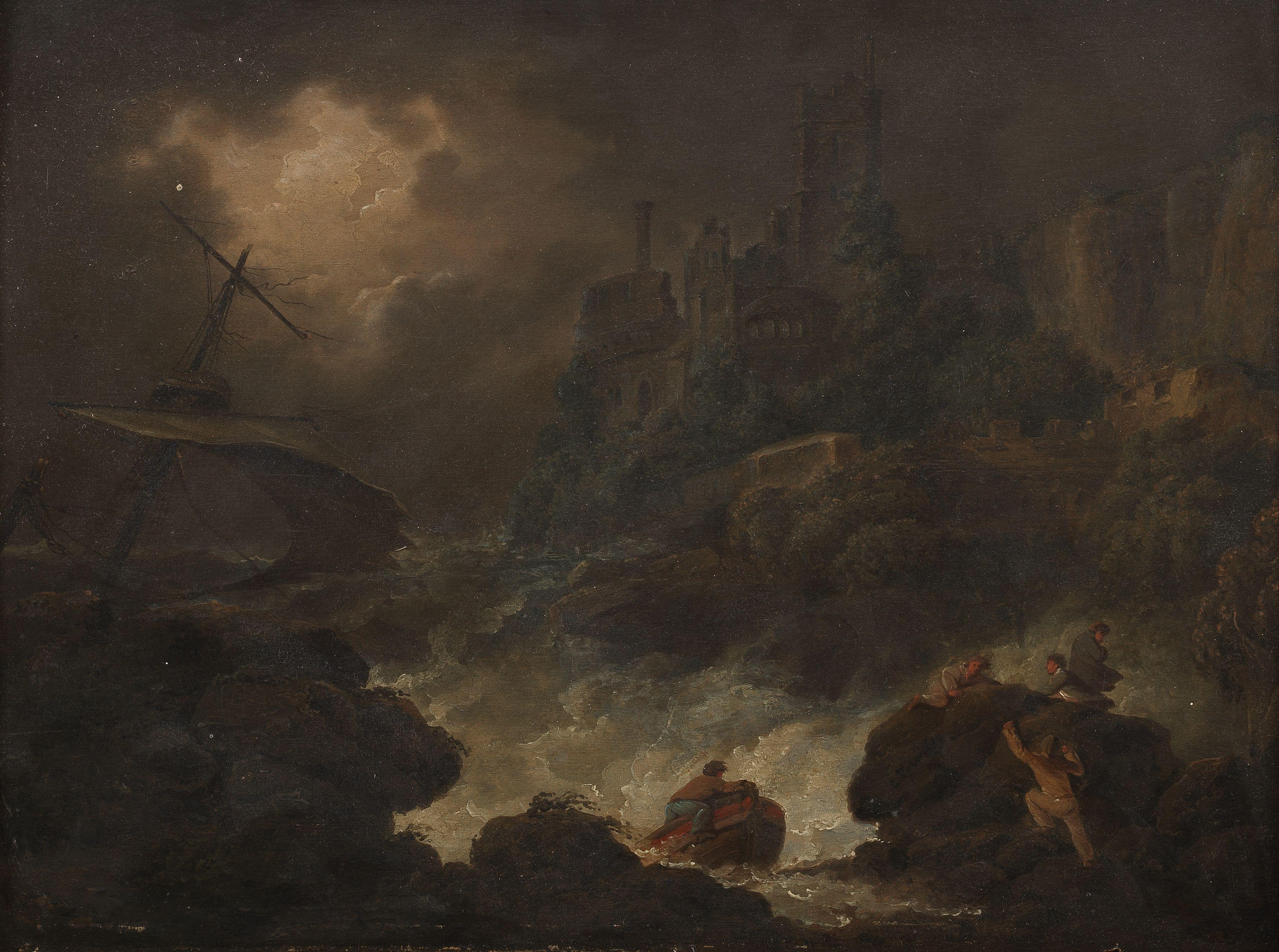 Charles Townley - A shipwreck with figures on the shore