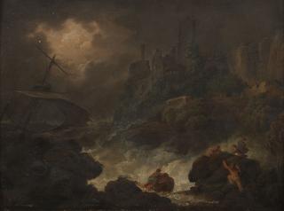Charles Townley - A shipwreck with figures on the shore
