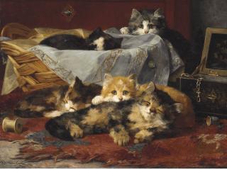 Charles Van Den Eycken Jr. - Kittens in a Basket