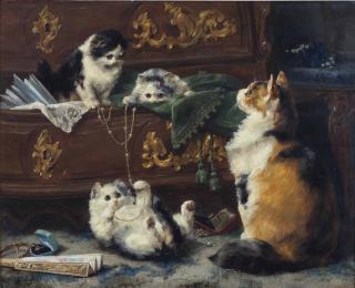 Charles Van Den Eycken - A Cat with her Kittens