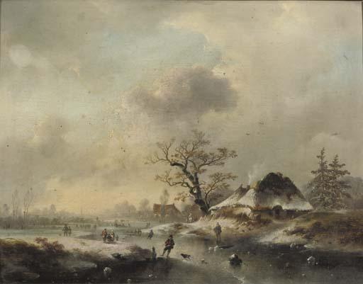 Charles van den Eycken - Figures skating on a frozen waterway