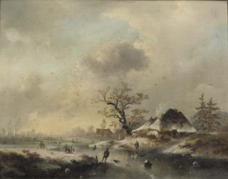 Charles van den Eycken - Figures skating on a frozen waterway