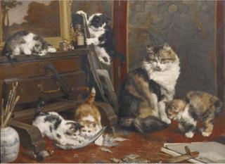 Charles Van Den Eycken - In the artists\'s studio: a mischevious game