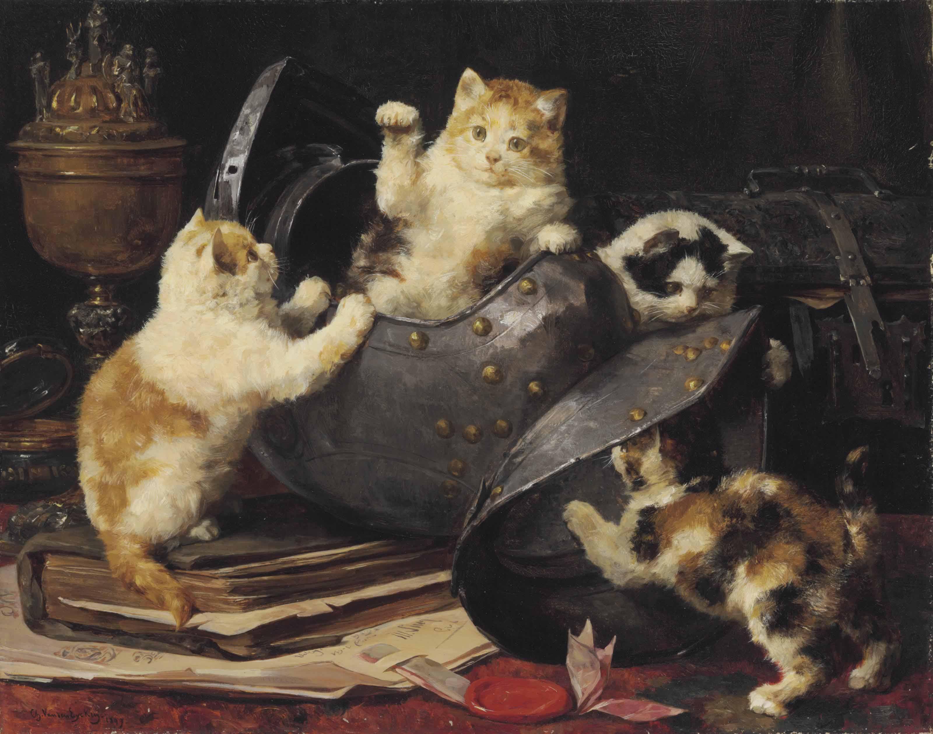 Charles Van Den Eycken - Kittens at Play