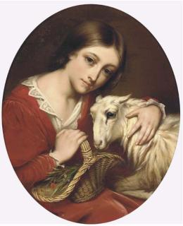 Charles Verlat - A Young Girl With A Sheep