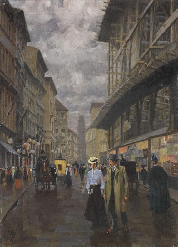 Charles Vetter - Münchner Weinstraße mit Blick Richtung Theatinerkirche, rechts die Baugerüste des Rathauses