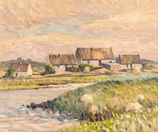 Charles Vincent Lamb R.H.A., R.U.A. - Cottages at Carraroe, Connemara 45.7 x 54.6 cm. (18 x 21 1/2 in.)