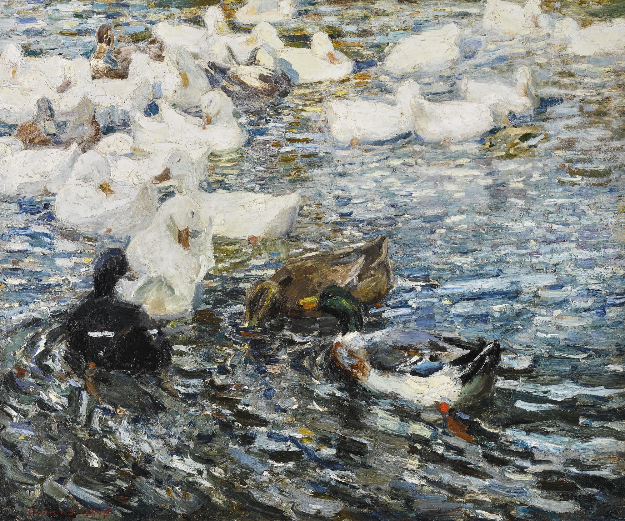Charles Walter Simpson R.I., R.O.I. - Colour Mosaic On The Duck Pond