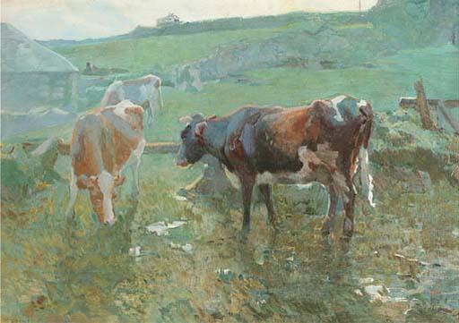 Charles Walter Simpson, R.I., R.O.I. - Cows In The Corner of A Field