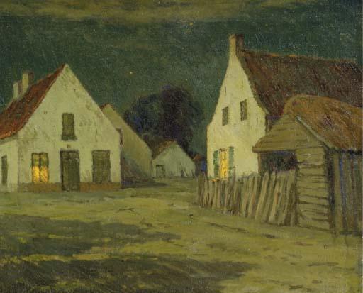 Charles Warren Eaton - Farmhouses under moonlight