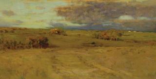 Charles Warren Eaton - Rolling hills with a storm approaching