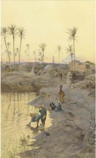 Charles Wilda - Watercarriers Before The Pyramids At Dusk