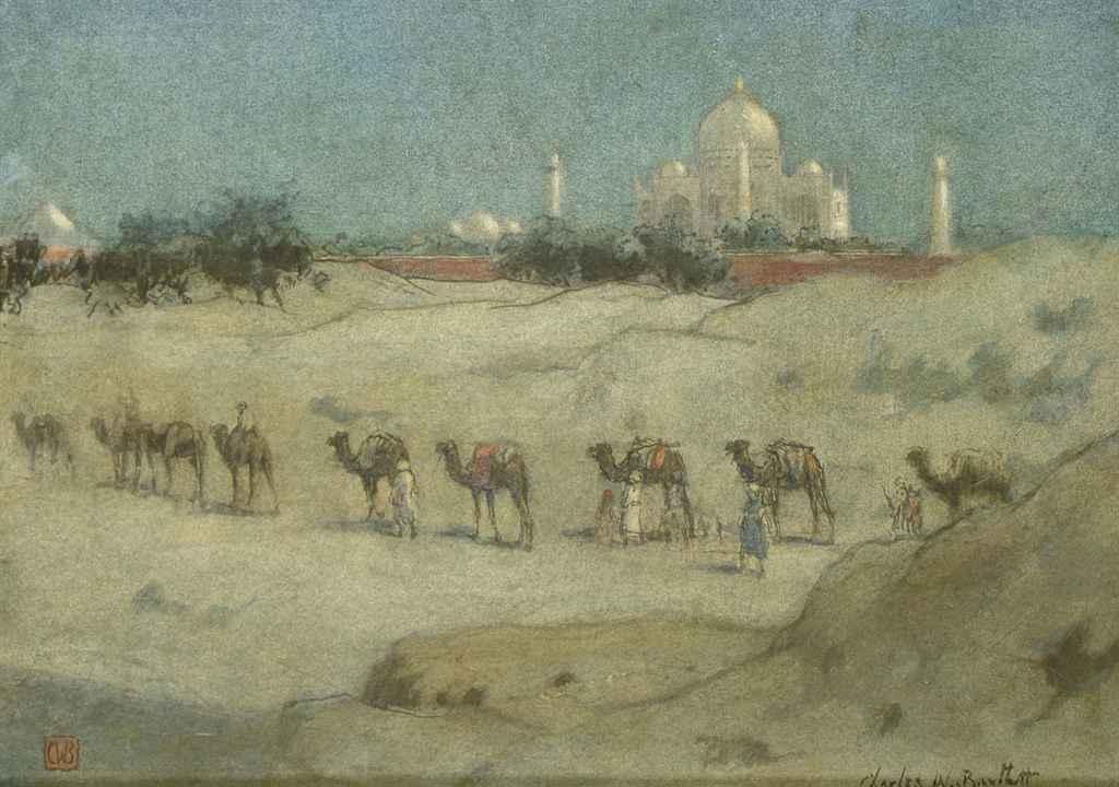 Charles William Bartlett - A camel train before the moonlit Taj Mahal