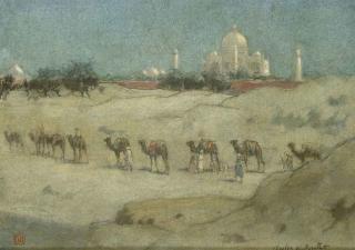 Charles William Bartlett - A camel train before the moonlit Taj Mahal