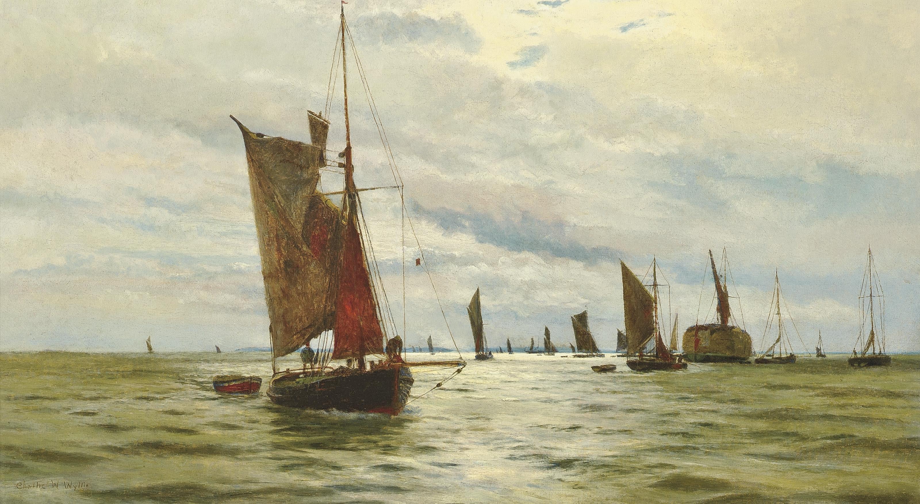 Charles William Wyllie, R.O.I. - Bustling activity on the Thames