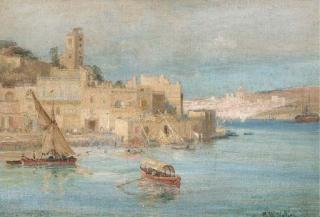 Charles William Wyllie - Feluccas amidst other shipping in a North African port