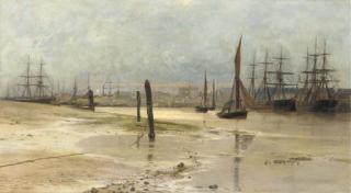 Charles William Wyllie - Shipping at dawn, Woolwich reach on the river Thames
