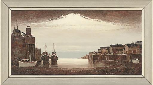 Charles Williams - A Cornish Port; And Boats Anchored In The Harbour