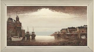 Charles Williams - A Cornish Port; And Boats Anchored In The Harbour