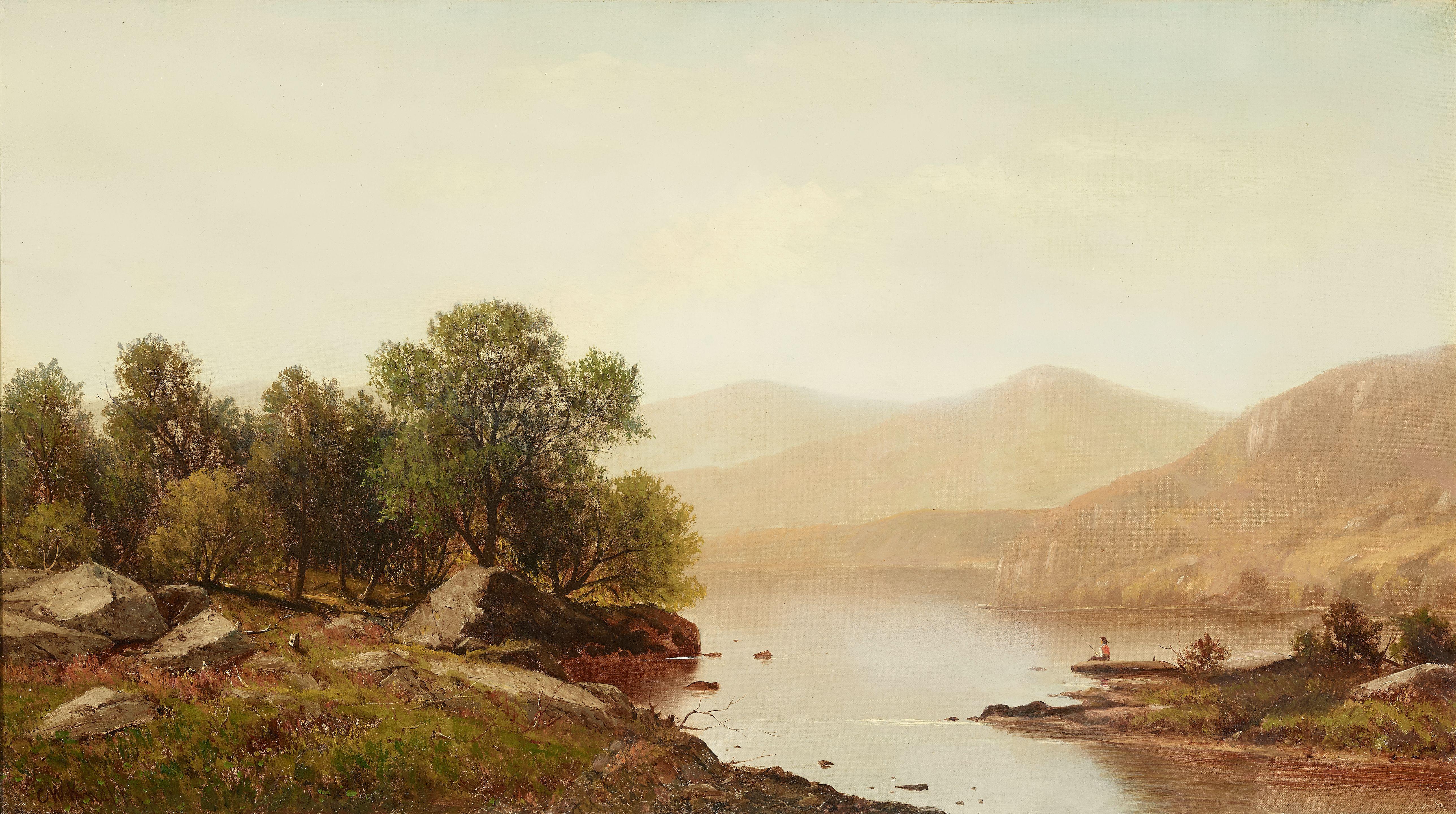 Charles Wilson Knapp - Fishing on a tranquil lake