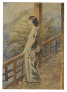 Charles Wirgman - A Japanese Woman On A Balcony; And An Interior With Three Japanese Women