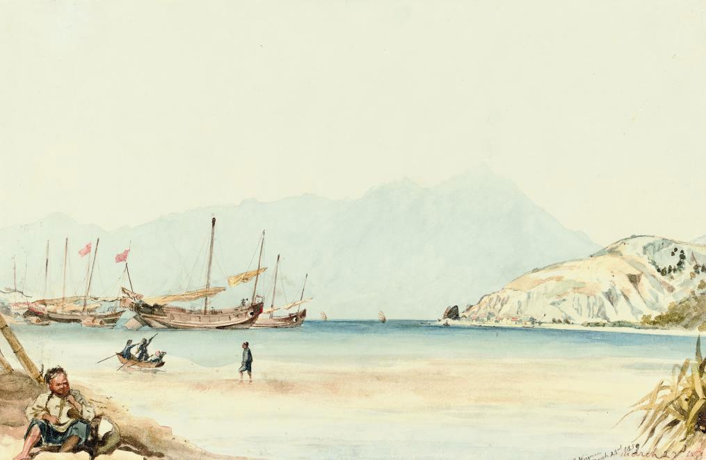 Charles Wirgman - Junks at anchor in a bay