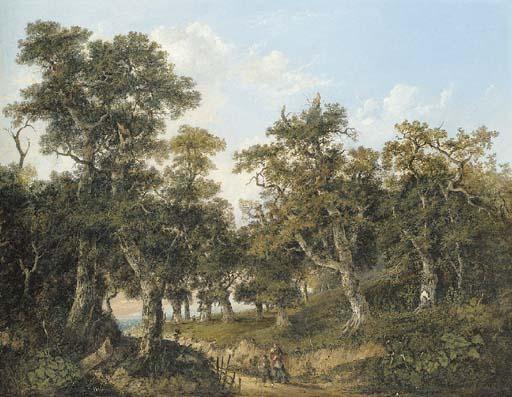 Charlotte Nasmyth - Wooded landscape with travellers on a path
