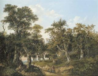 Charlotte Nasmyth - Wooded landscape with travellers on a path