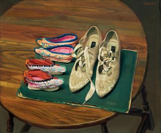 Chen Danqing - Lotus Shoes On A Table (Painted In 1996)
