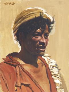 Chen Danqing - Young Man with Curly Hair in Red Clothes