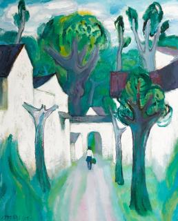 Chen Junde - White Village, Green Trees, 1988