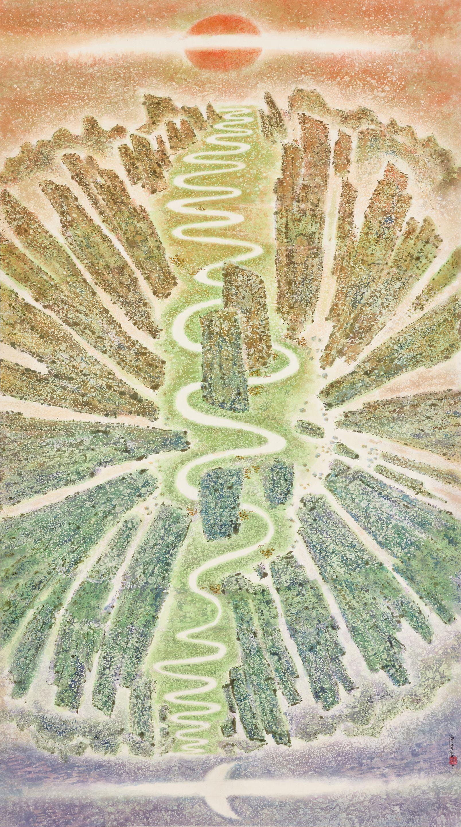 Chen Qikuan - Landscape with Sun and Moon