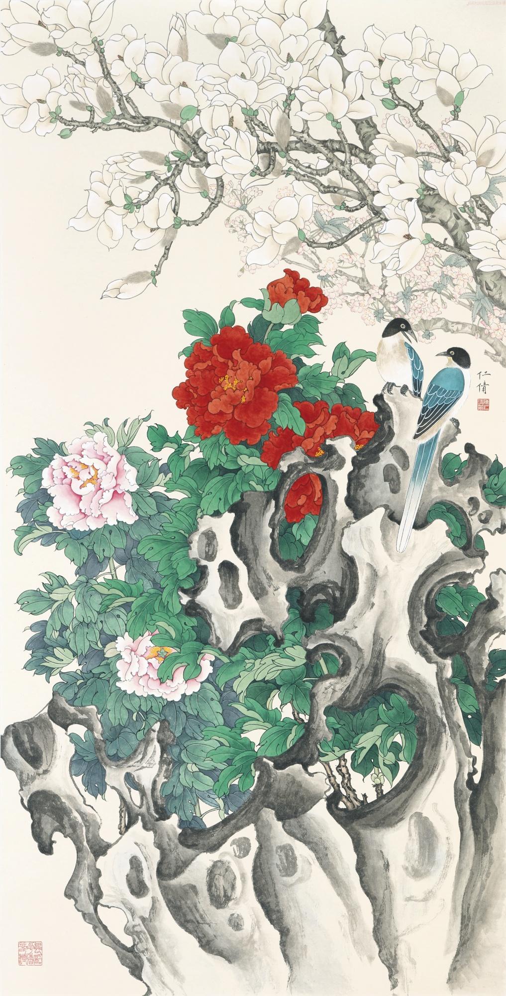 Chen Renqian - Perching By The Spring Blossoms